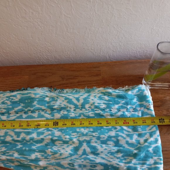 Turquoise Blue & White Ikat Mixed Print Infinity Scarf - Picture 14 of 16